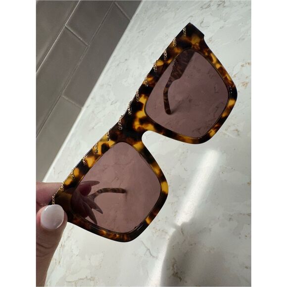 Stella McCartney Tortoiseshell Square Sunglasses with Chain Detail main image 4